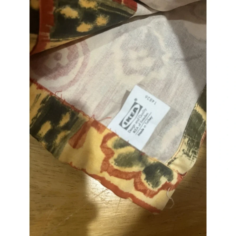 IKEA Mara Orange Green Curtain Panels 100% Cotton Made In Italy Geometric 54x78